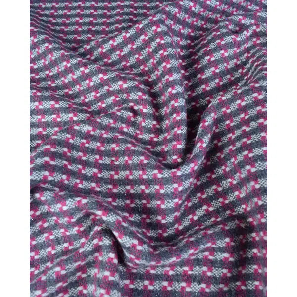 Wool Blend Check Fabric - Pink & Grey