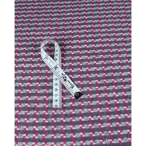 Wool Blend Check Fabric - Pink & Grey