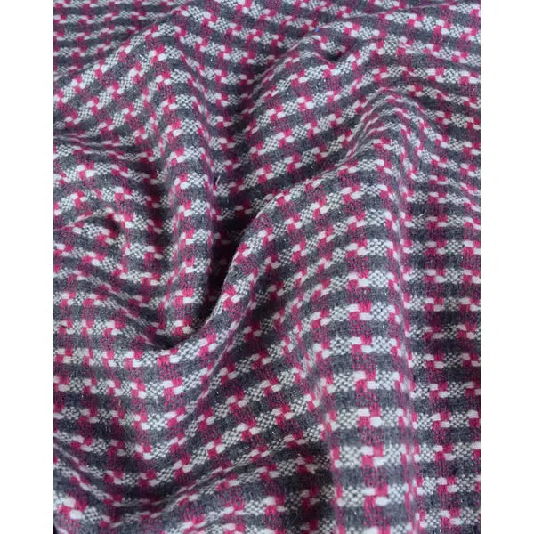 Wool Blend Check Fabric - Pink & Grey
