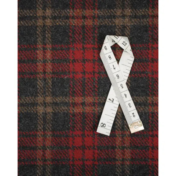 Wool Blend Coating Fabric - Red & Grey Check
