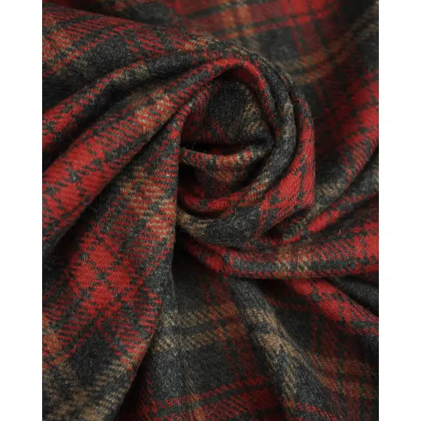 Wool Blend Coating Fabric - Red & Grey Check