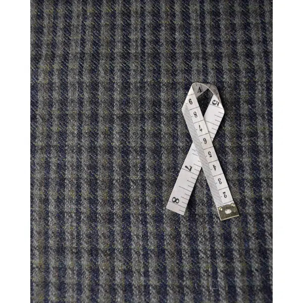 Wool Blend Suiting Fabric - Navy & Grey Check