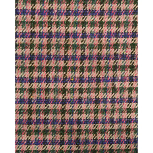 Wool Blend Tweed Fabric - Blue & Pink Check