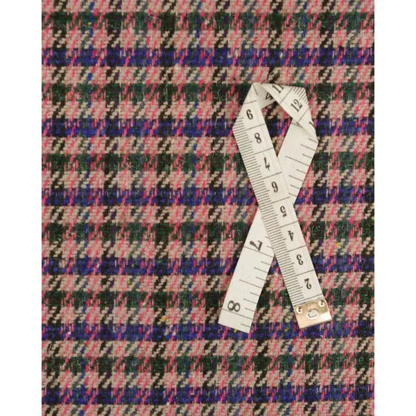 Wool Blend Tweed Fabric - Blue & Pink Check