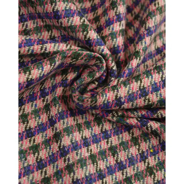 Wool Blend Tweed Fabric - Blue & Pink Check