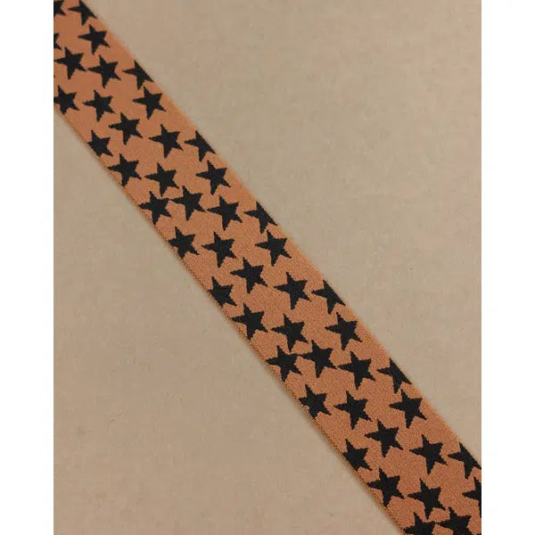 Woven Elastic - 40mm - Black & Caramel Star