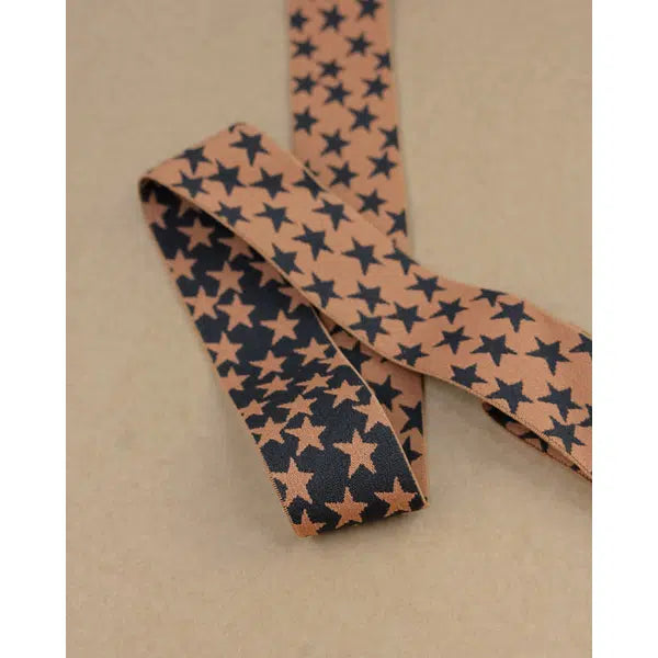 Woven Elastic - 40mm - Black & Caramel Star