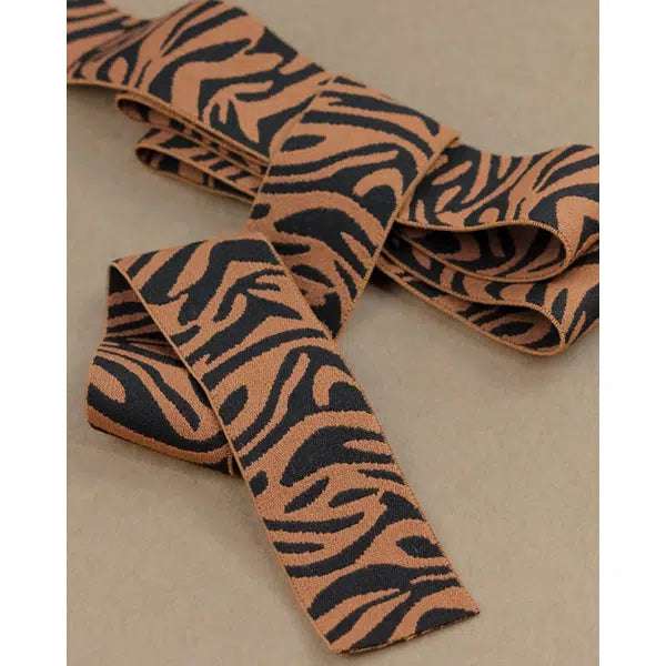 Woven Elastic - 40mm - Black & Caramel Zebra
