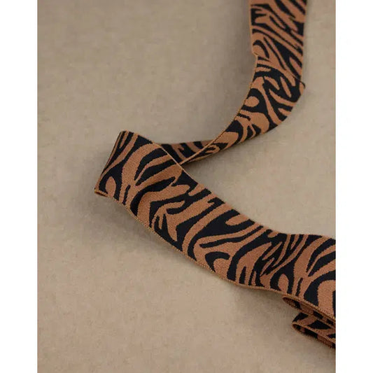 Woven Elastic - 40mm - Black & Caramel Zebra