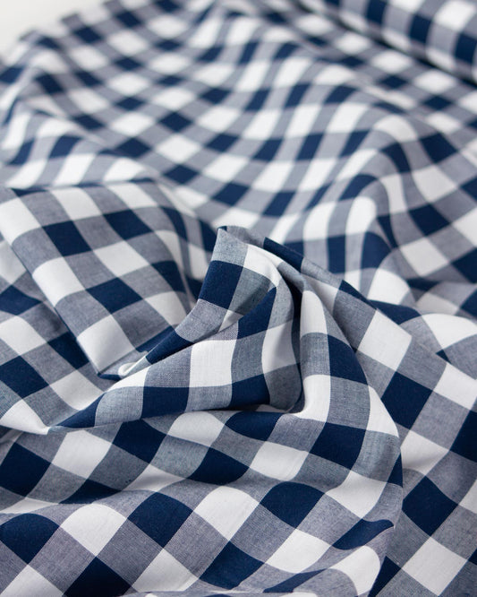 Yarn Dyed Cotton Fabric - 17mm Gingham Navy