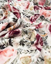 Cotton Double Gauze Fabric - Rose Garden White