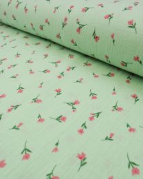 Cotton Double Gauze Fabric - Rosebud Peppermint