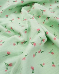 Cotton Double Gauze Fabric - Rosebud Peppermint