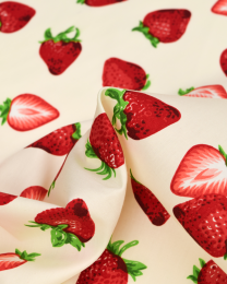 Cotton Poplin Fabric - Strawberries & Cream